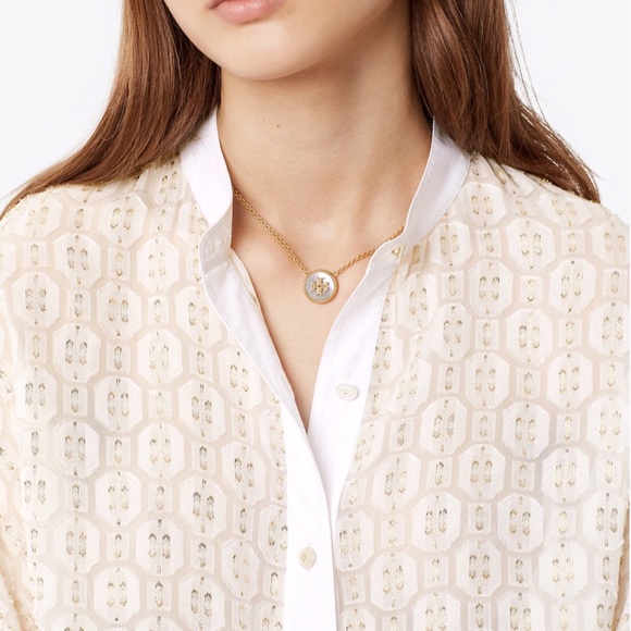 TORY BURCH • Semiprecious Pendant Logo Necklace - Picture 2 of 6